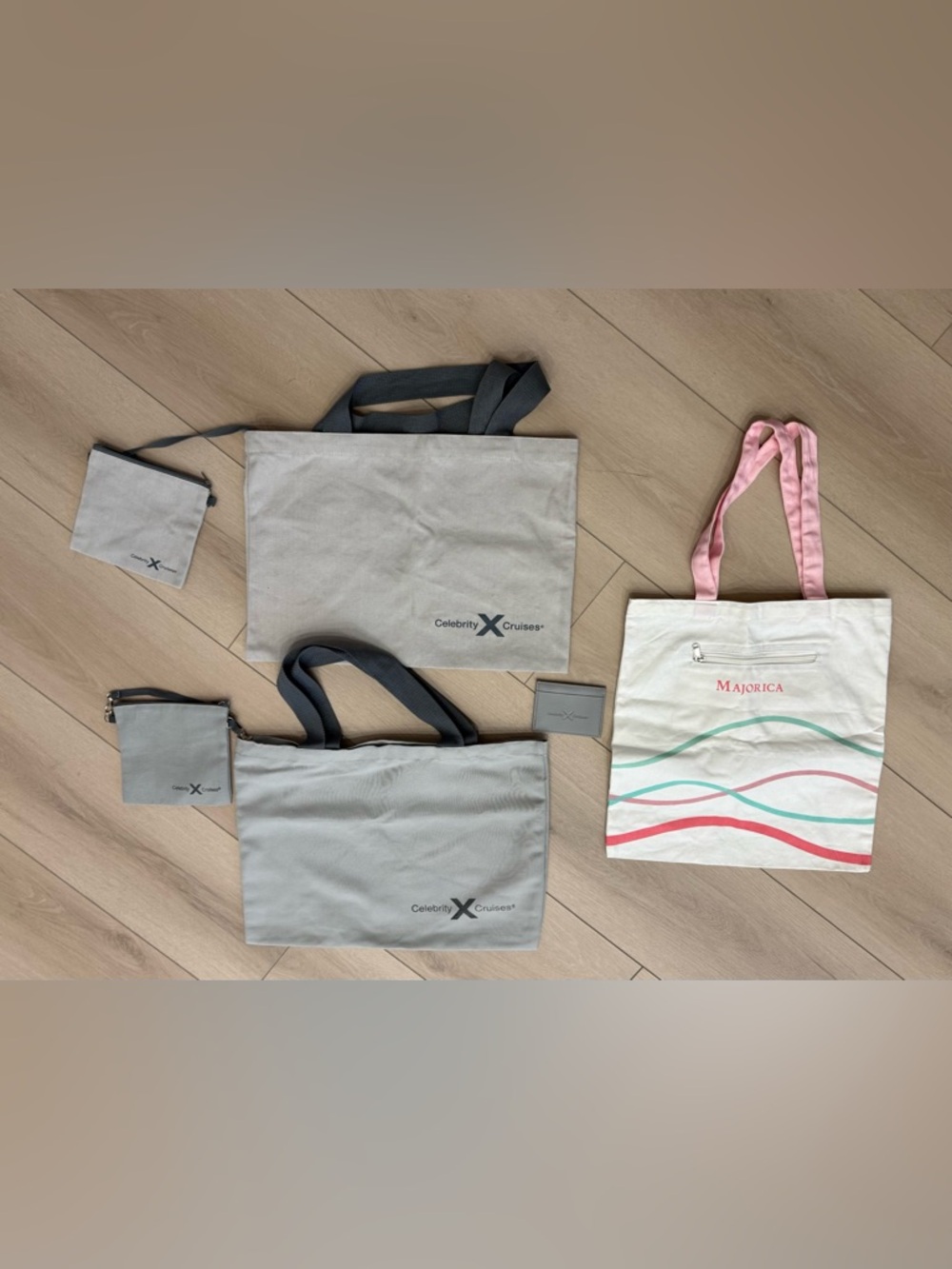 Set of 2 Celebrity Cruises Gray Canvas Travel Beach Tote Bags